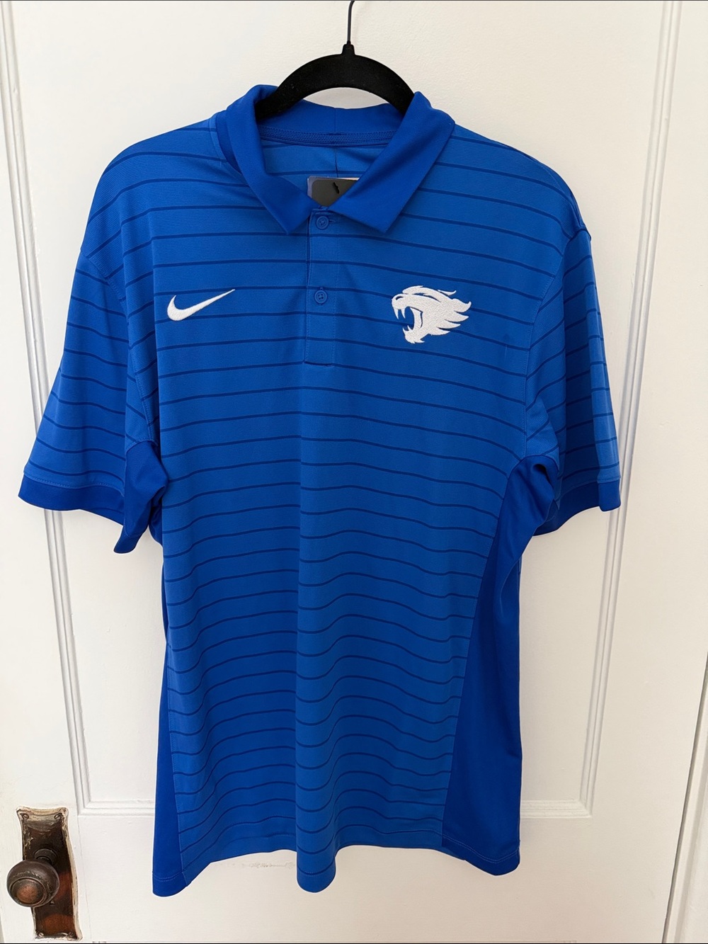 Nike Kentucky Men’s Blue Striped Polo Shirt with Wildcat Logo